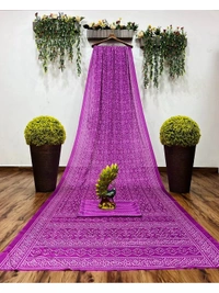 Purple chinon silk bandhani print saree
