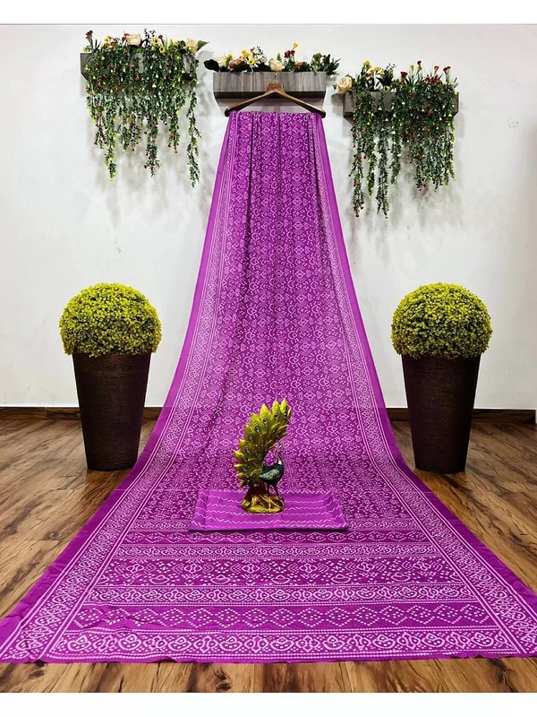 Purple chinon silk bandhani print saree