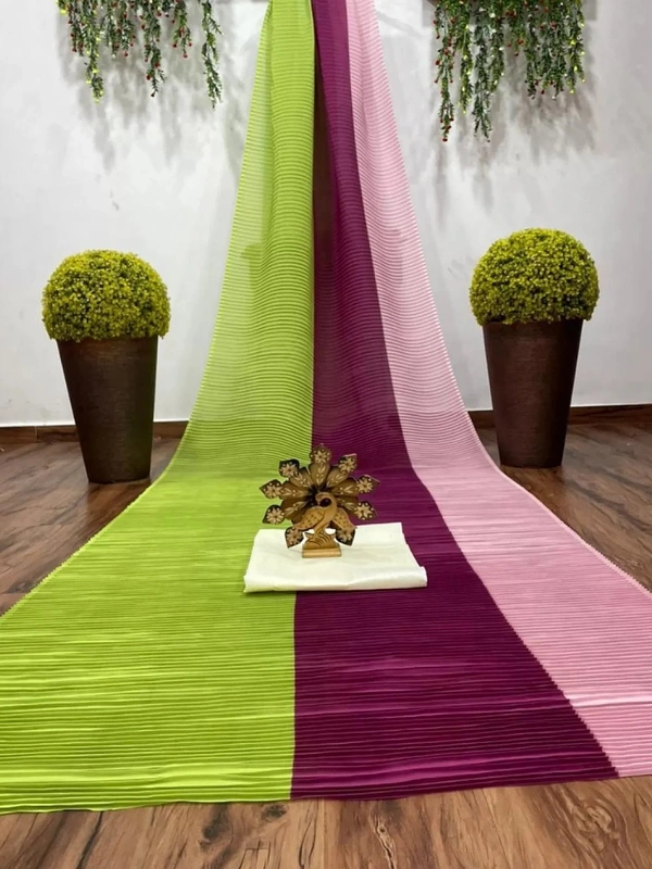 Multicolour chinon pleating and printing work party wear saree