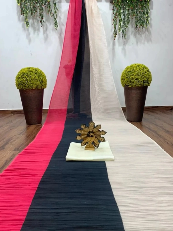 Multicolour chinon pleating and printing work party wear saree