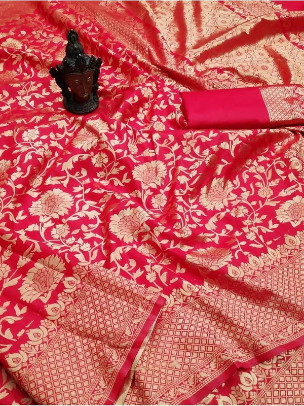Red soft lichi silk jacquard weaving work wedding saree