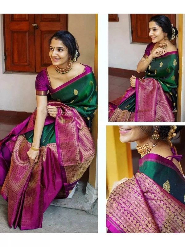 Green soft lichi silk jacquard weaving work saree