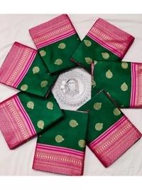 Green soft lichi silk jacquard weaving work saree