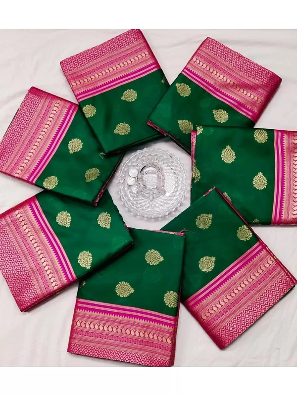 Green soft lichi silk jacquard weaving work saree