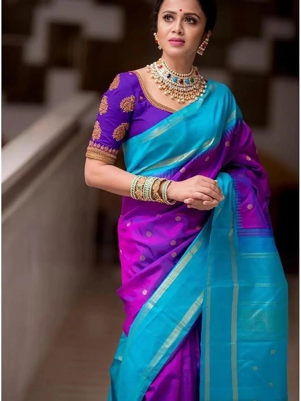 Purple soft lichi silk jacquard weaving work