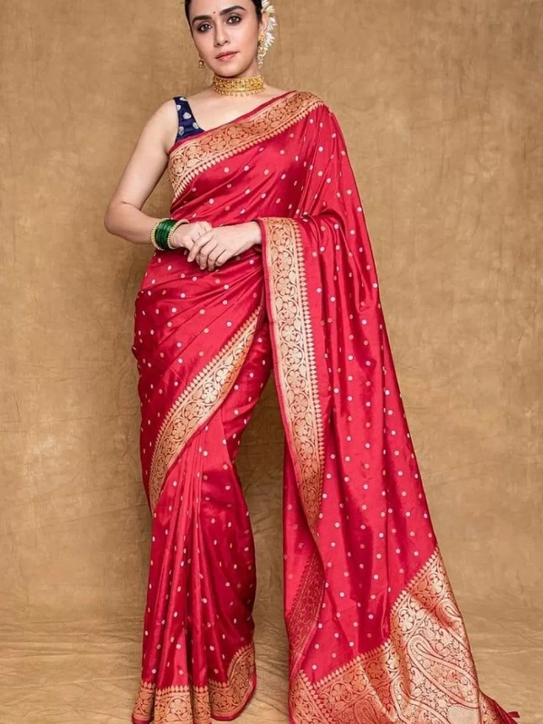 Red soft lichi silk jacquard weaving work wedding saree