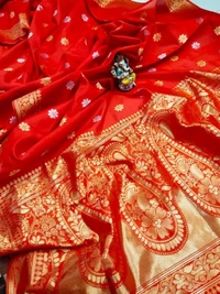 Red soft lichi silk jacquard weaving work wedding saree