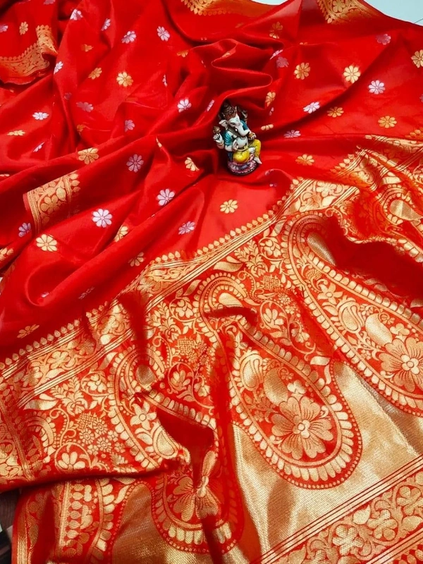 Red soft lichi silk jacquard weaving work wedding saree