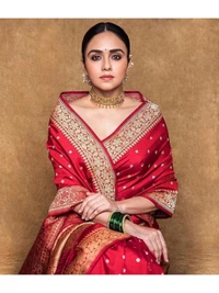 Red soft lichi silk jacquard weaving work wedding saree