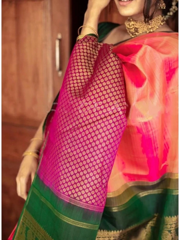 Green soft lichi silk jacquard weaving work ceremonial wear saree