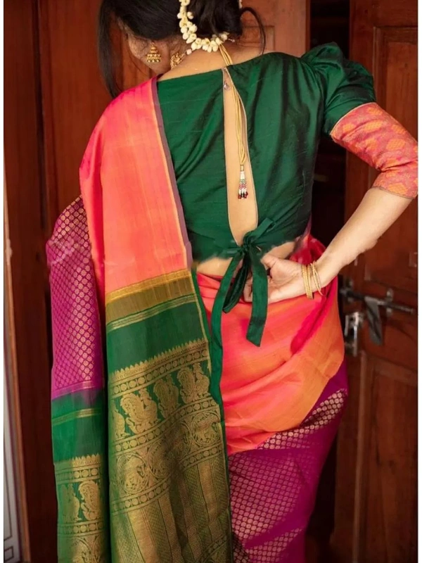 Green soft lichi silk jacquard weaving work ceremonial wear saree