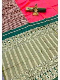 Green soft lichi silk jacquard weaving work ceremonial wear saree