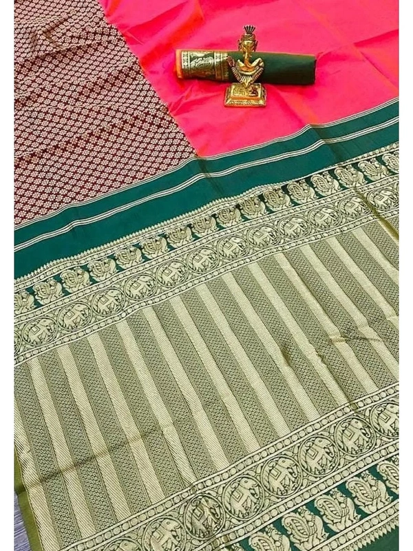 Green soft lichi silk jacquard weaving work ceremonial wear saree