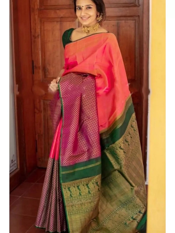 Green soft lichi silk jacquard weaving work ceremonial wear saree