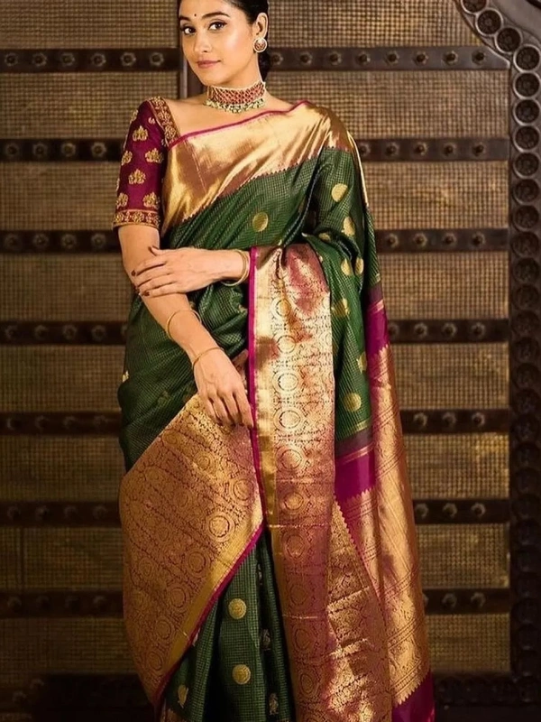 Green kanjiwaram jacquard weaving work ceremonial saree