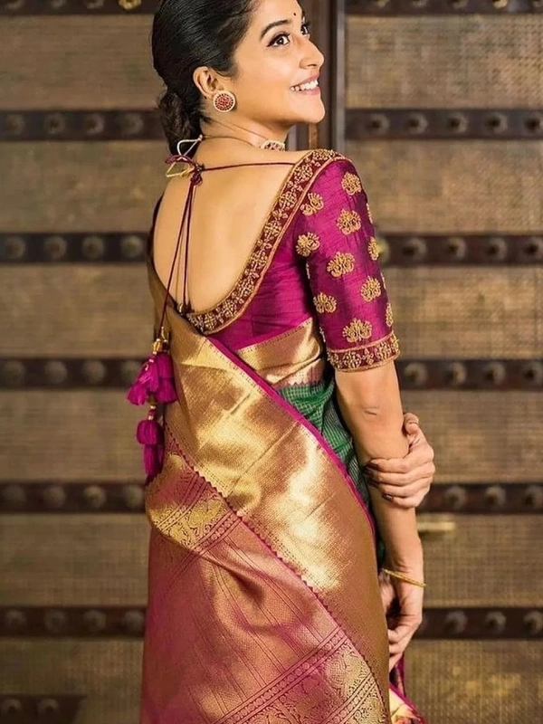 Green kanjiwaram jacquard weaving work ceremonial saree