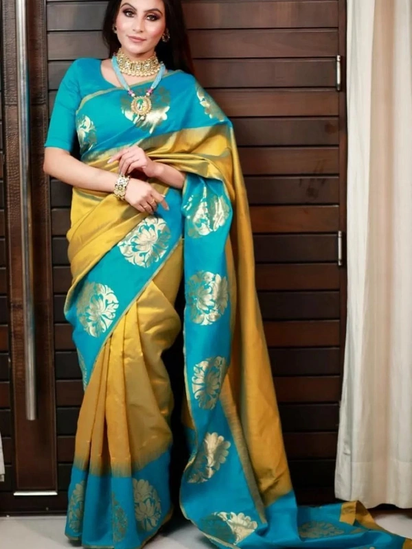 Rama soft lichi golden jacquard weaving work ceremonial saree