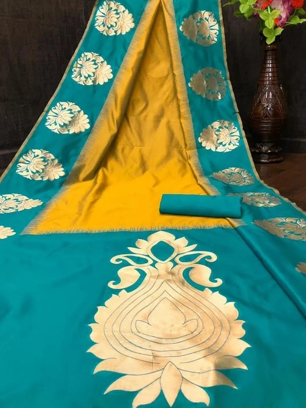 Rama soft lichi golden jacquard weaving work ceremonial saree