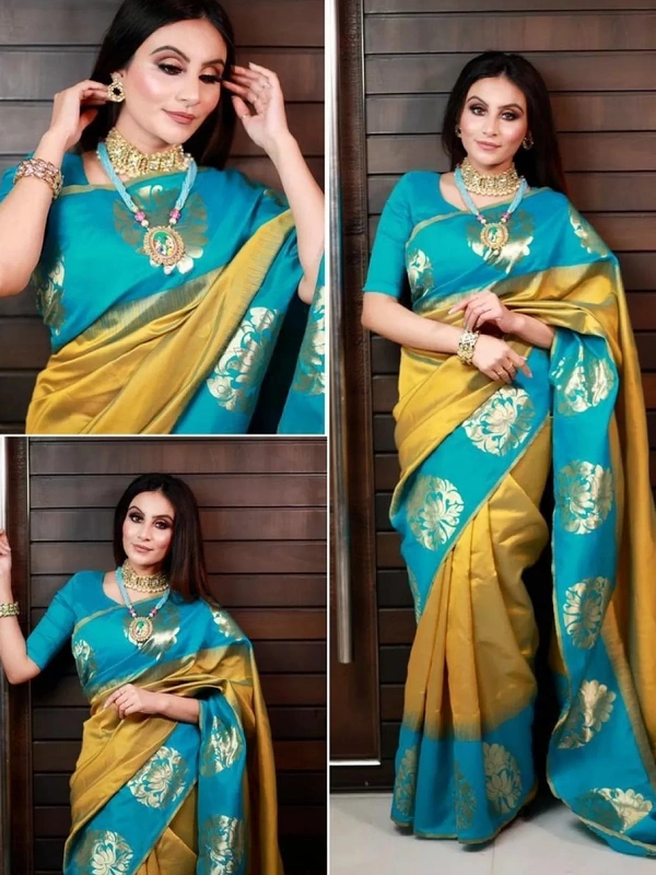 Rama soft lichi golden jacquard weaving work ceremonial saree
