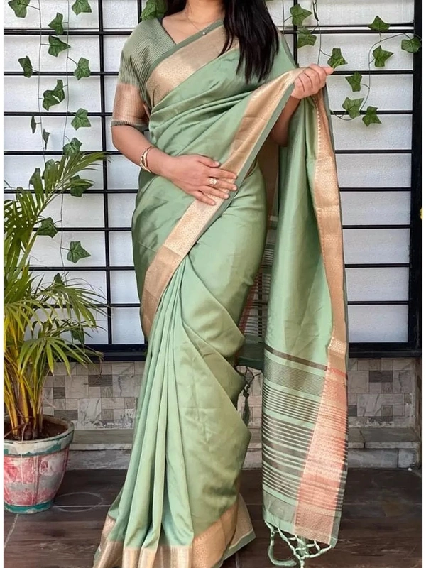 Pista green kanjivaram silk jacquard weaving work saree