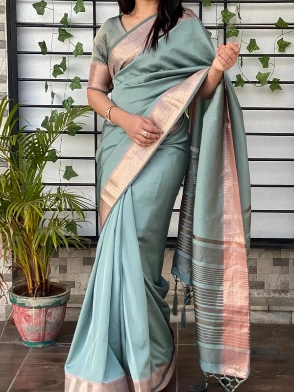 Sea green kanjivaram silk jacquard weaving work saree
