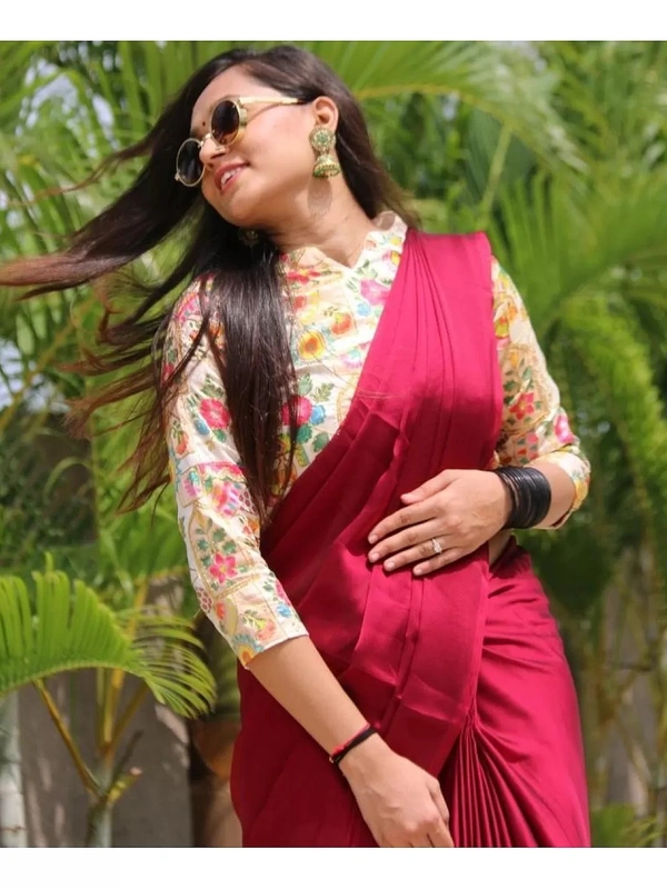 Maroon rangoli silk party wear saree with embroidered blouse