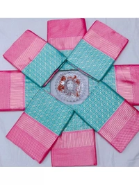 Sky blue soft lichi silk jacquard weaving work ceremonial saree