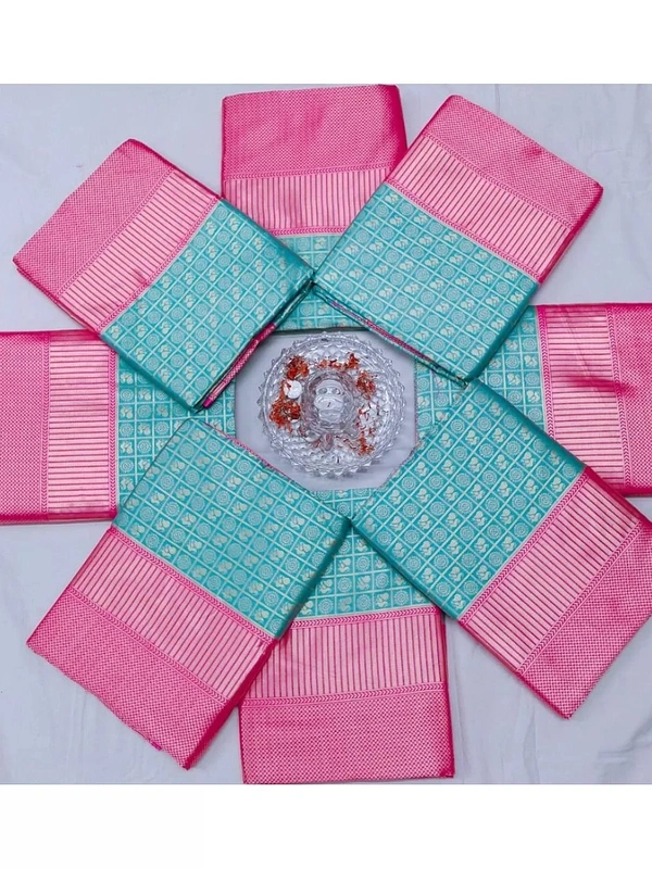 Sky blue soft lichi silk jacquard weaving work ceremonial saree