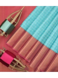 Sky blue soft lichi silk jacquard weaving work ceremonial saree