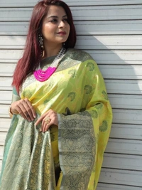 Yellow soft lichi silk jacquard jari work wedding wear saree
