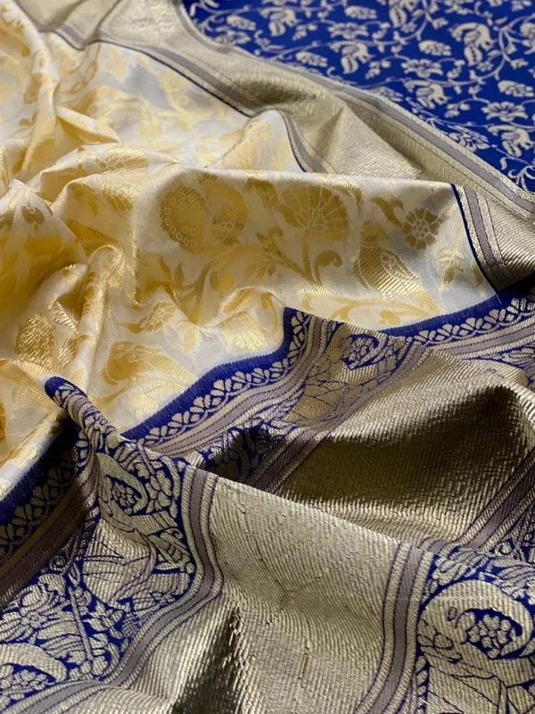 Grey soft kanjiwaram silver jacquard weaving work ceremonial saree