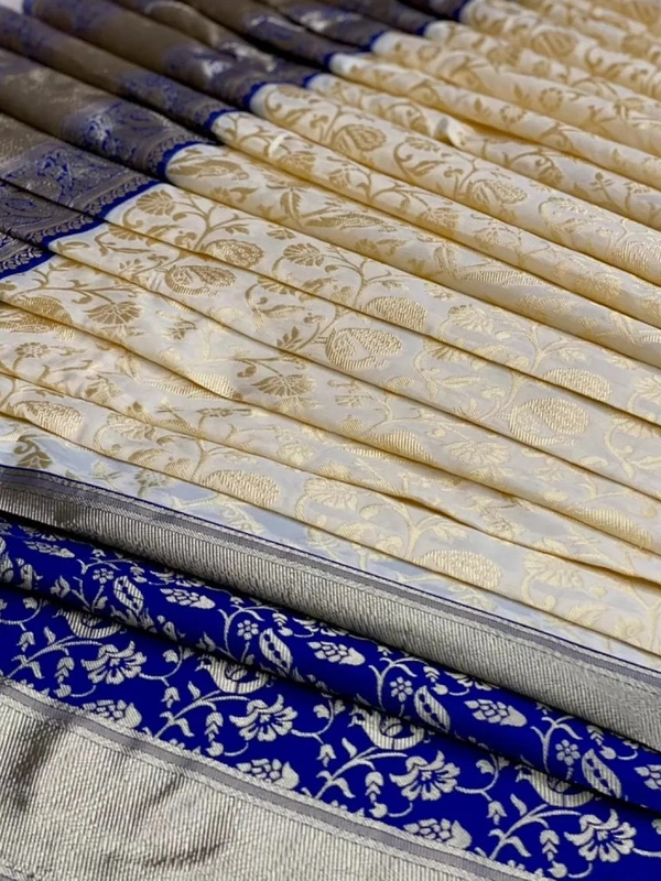 Grey soft kanjiwaram silver jacquard weaving work ceremonial saree