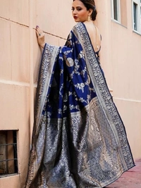Blue soft lichi silk jacquard weaving work wedding saree
