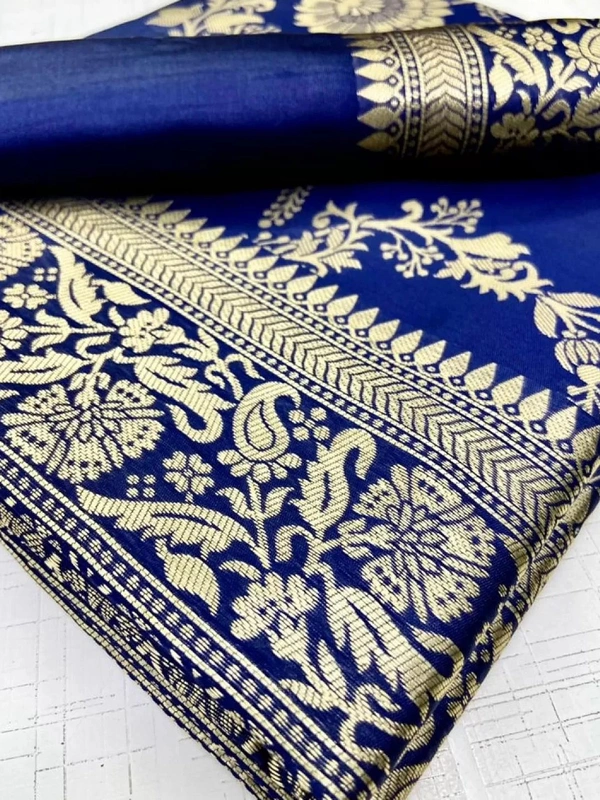 Blue soft lichi silk jacquard weaving work wedding saree