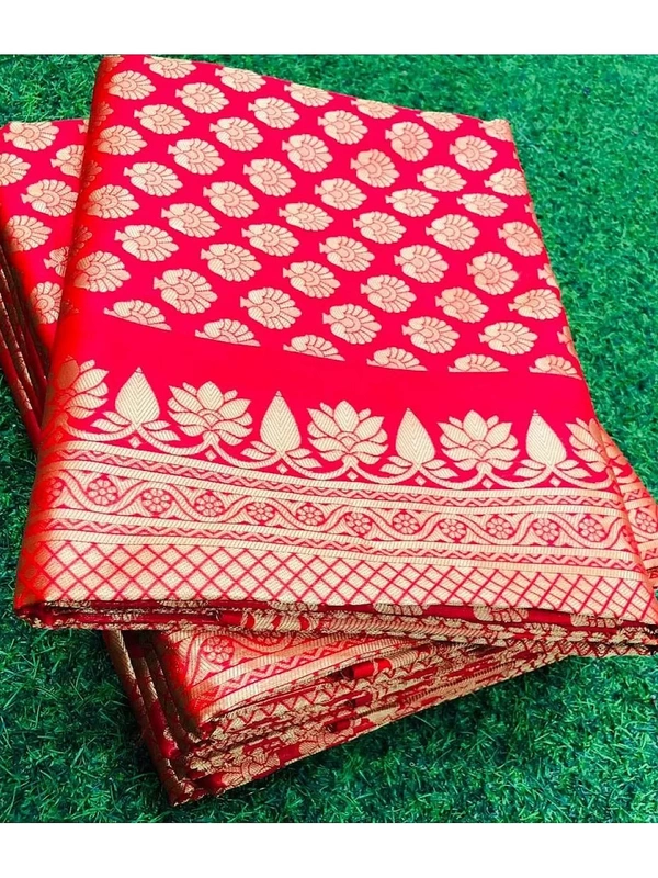 Red soft lichi silk jacquard weaving work party wear saree