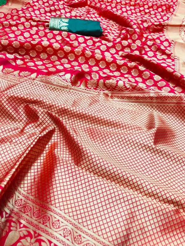 Red soft lichi silk jacquard weaving work party wear saree