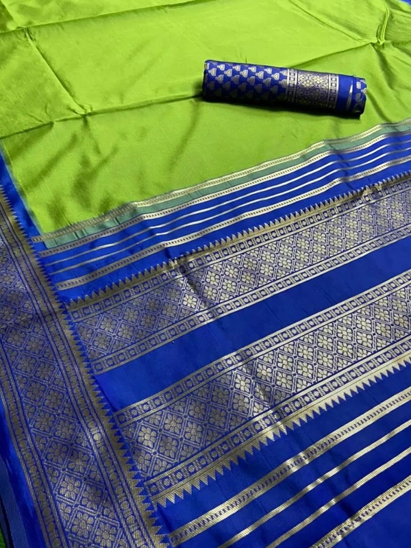 Neon green soft lichi silk jacquard weaving work wedding saree