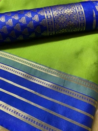 Neon green soft lichi silk jacquard weaving work wedding saree
