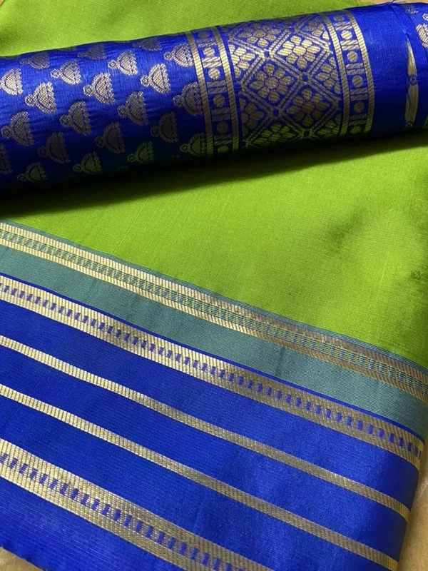 Neon green soft lichi silk jacquard weaving work wedding saree