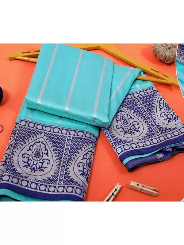 Sky blue soft lichi silk jacquard weaving work wedding saree