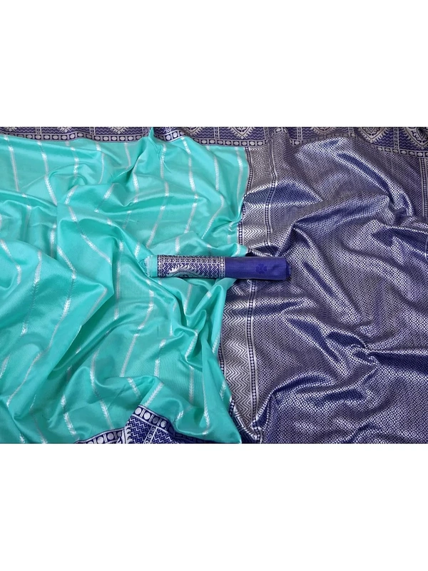 Sky blue soft lichi silk jacquard weaving work wedding saree