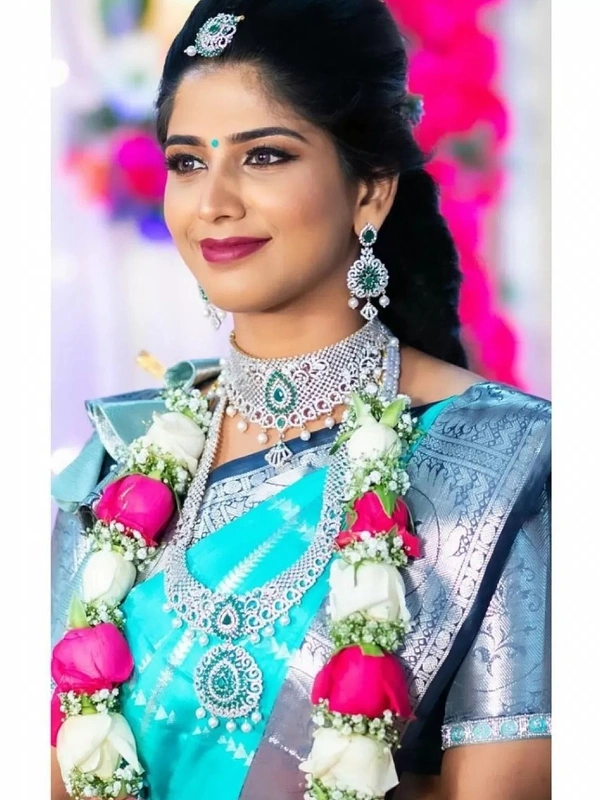 Sky blue soft lichi silk jacquard weaving work wedding saree