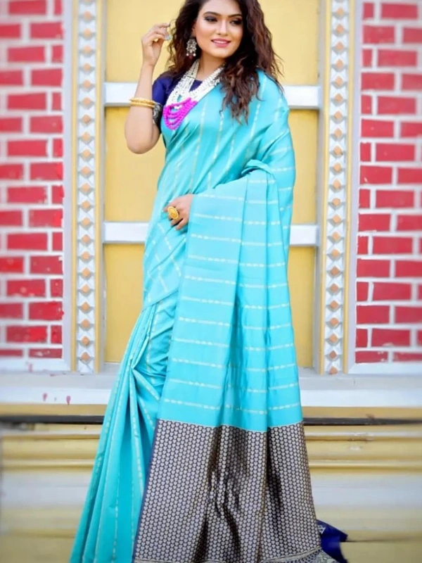 Sky blue soft lichi silk ceremonial saree