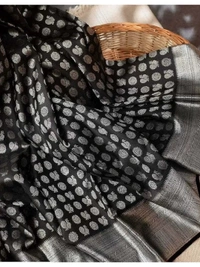 Black soft lichi silk jacquard weaving work wedding saree