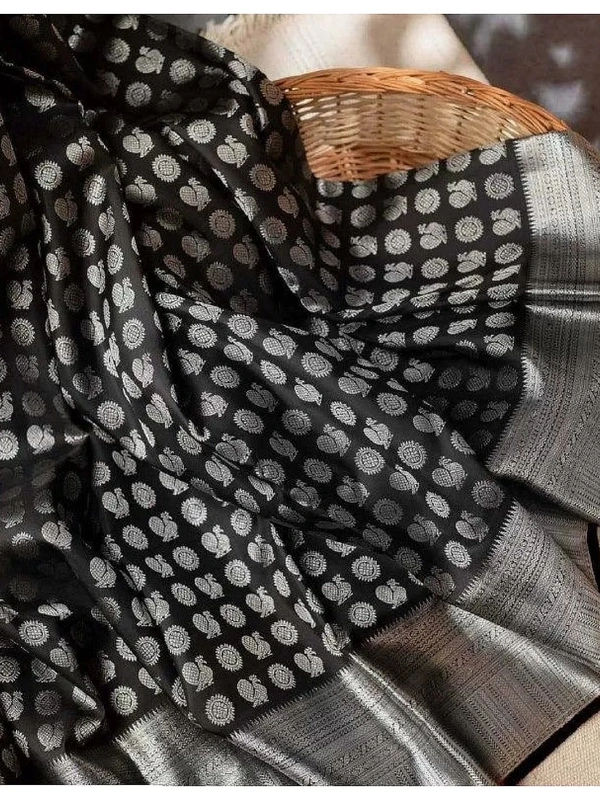 Black soft lichi silk jacquard weaving work wedding saree