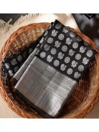 Black soft lichi silk jacquard weaving work wedding saree