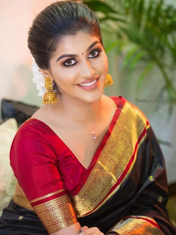Black soft lichi silk jacquard zari weaving work designer saree