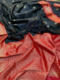 Black soft lichi silk jacquard zari weaving work designer saree