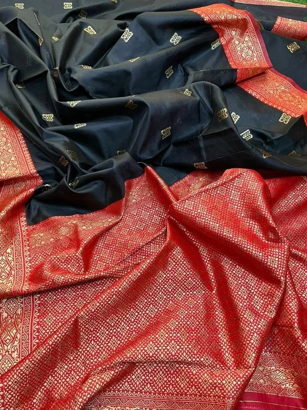Black soft lichi silk jacquard zari weaving work designer saree