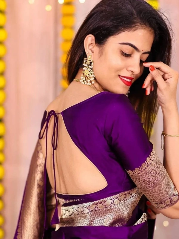 Purple soft lichi silk jacquard weaving work ceremonial saree